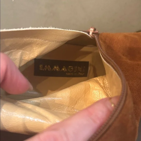 Made In Italy Camel Tan Brushed Suede and Leather High Calf Heeled Boots - Picture 3 of 14